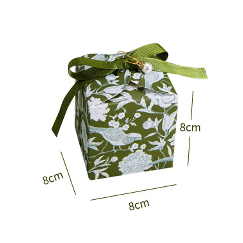 Green Creative Square Candy Box,Wedding Favor Supplies with Ribbon,Gift Bags for Baby Shower, Birthday Party,Wrapping Supplies