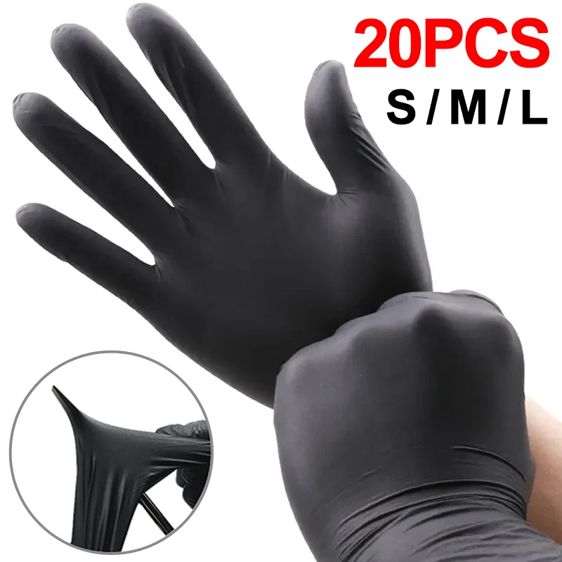 20/4Pcs Nitrile Disposable Gloves Black Food Grade Kitchen Gloves Waterproof Latex Free Cleaning Car Repairing Laboratory Gloves