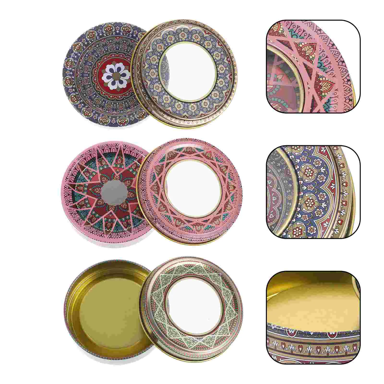 3 Pcs Iron Saffron Tin Boxes 1g Flower Round Containers Airtight Lid Travel Size Storage Cans Dried Saffrons Tea Sugar