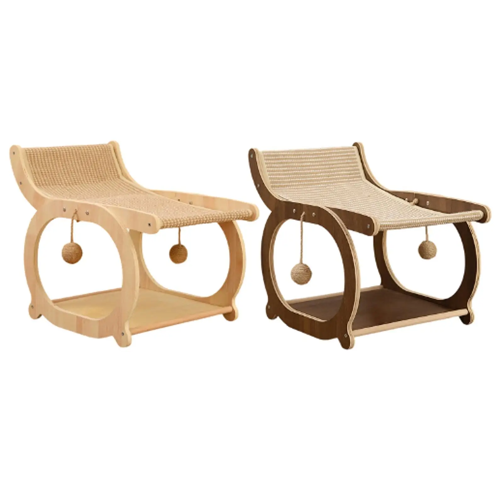 Elevated Cat Bed Furniture Kitty Scratch Resistant Indoor Cat Sisal Lounge Chair Wooden Lounger for Nap Balcony Garden Home Pet