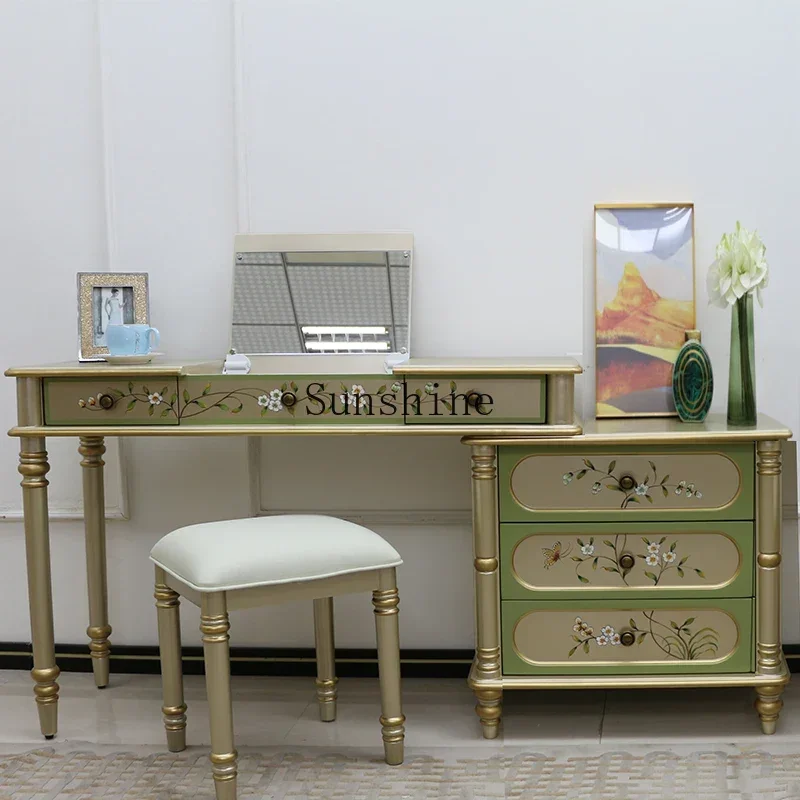 

Dresser Painted Retro Computer Desk Writing Desk Mirror Villa Storage Bedside Table