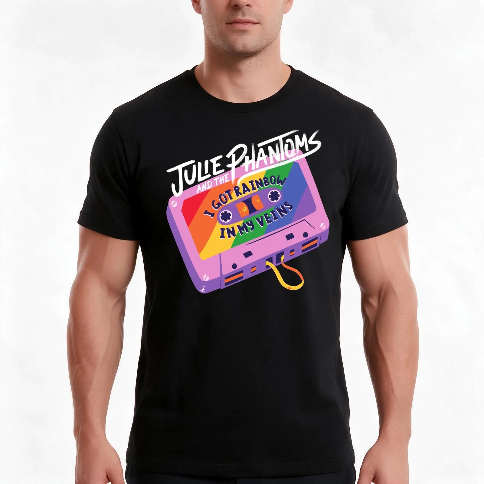 julie and the phantoms- rainbow style1 T-Shirt, Summer Casual Cotton Tee, Oversized Streetwear Tops, Vintage Graphic Print