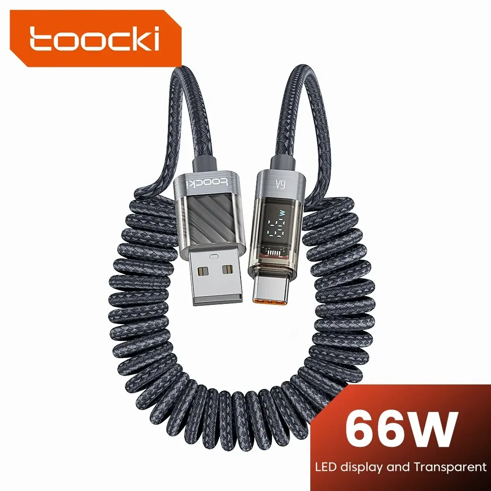 Toocki USB Type C Cable 66W Display 6A Fast Charging Charger Transparent USB C Cable Data Cord For Huawei Xiaomi Samsung Realme