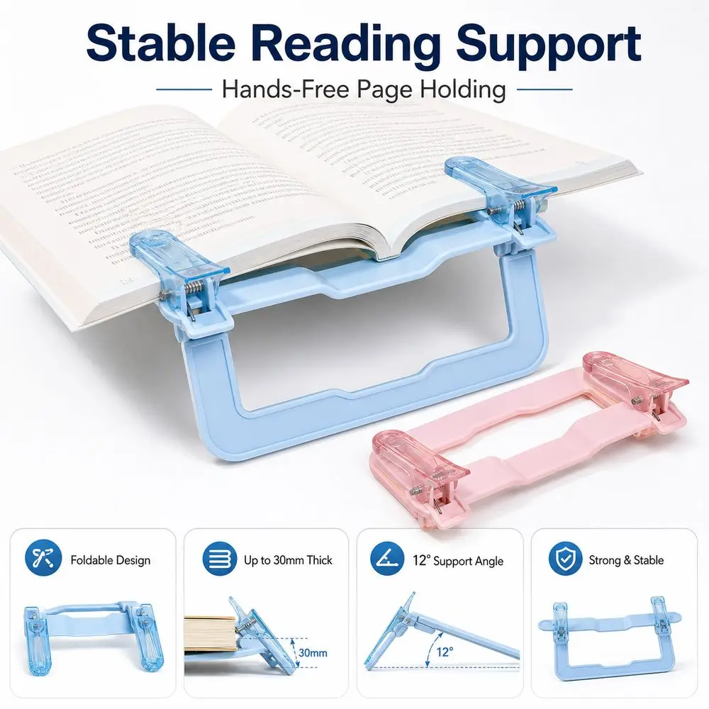 Foldable Reading Bookmark Holder Double Head Non Slip Book Clip Stand 12° Adjustable Support Anti Page Turning Holder