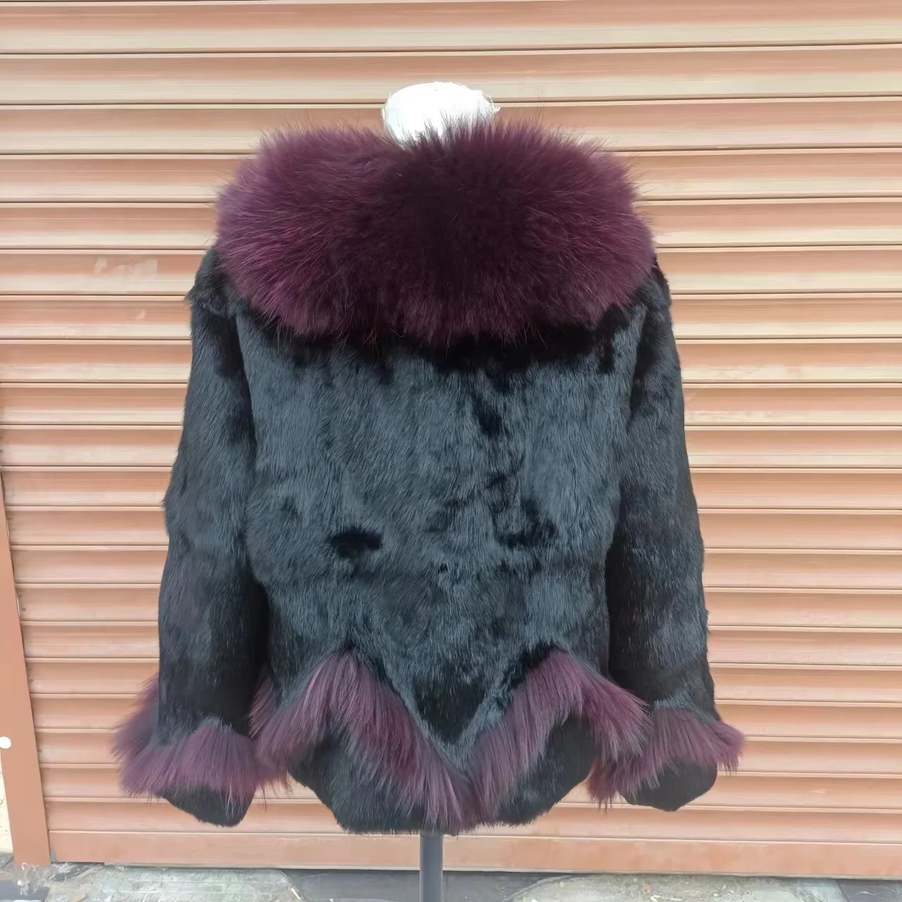 Vrai manteau de fourrure de lapin Rex pour les femmes, veste de col de fourrure de chien de raton laveur, pardessus ample chaud et épais, vêtements pour femmes, hiver, nouveau, 2024