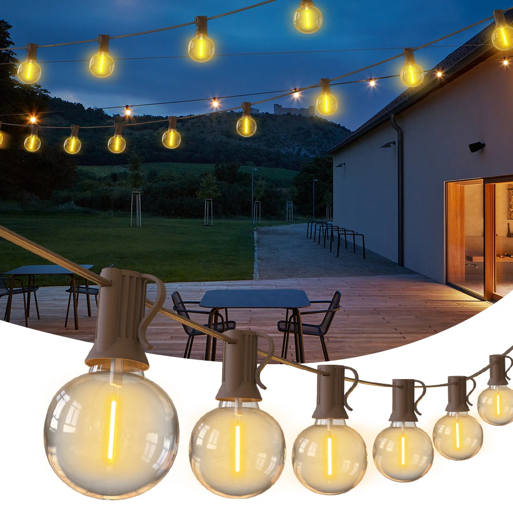 

Outdoor Patio Lights 2PCS 50FT String Lights with LED Shatterproof Bulbs,Weatherproof Hanging Lights For Christmas Decorative