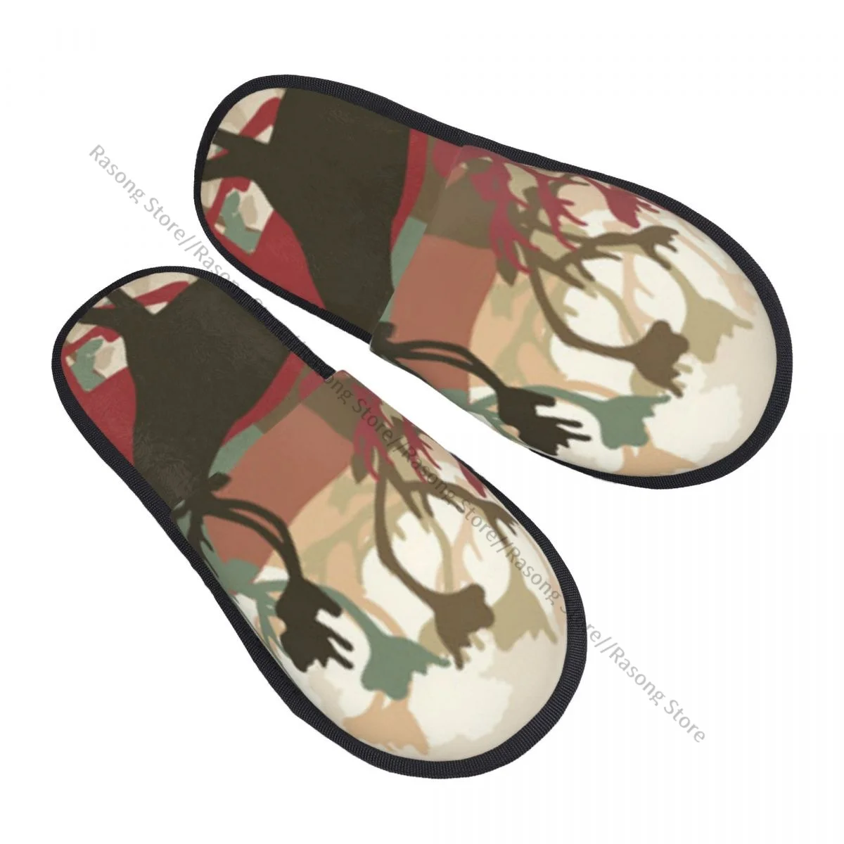 Plush Indoor Slippers Reindeer Caribou Herd Migrating Colorful Silhouettes Warm Soft Shoes Home Footwear Autumn Winter