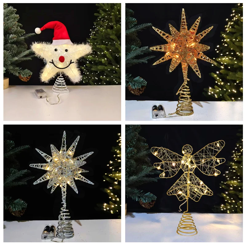 Christmas Tree Top Star Luminous Battery LED Light Iron Five pointed Star Household