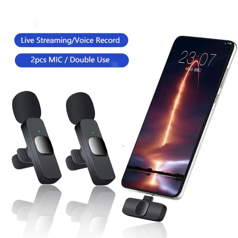 Lavalier Wireless Bluetooth Microphone Portable Audio Video Recording Mini Mic For iPhone Live Broadcast Gaming Phone Type-C