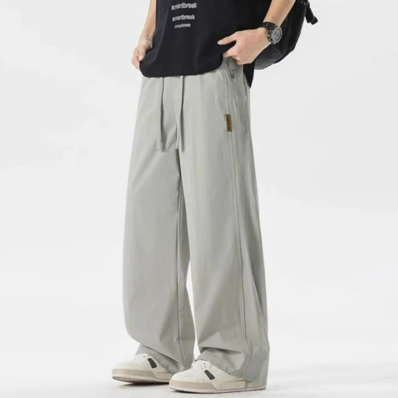 UNITIM Man Straight-leg Pant American Thin Solid Color Quick-drying Men Trousers Loose Mid Waist Drawstring Male Casual Pant