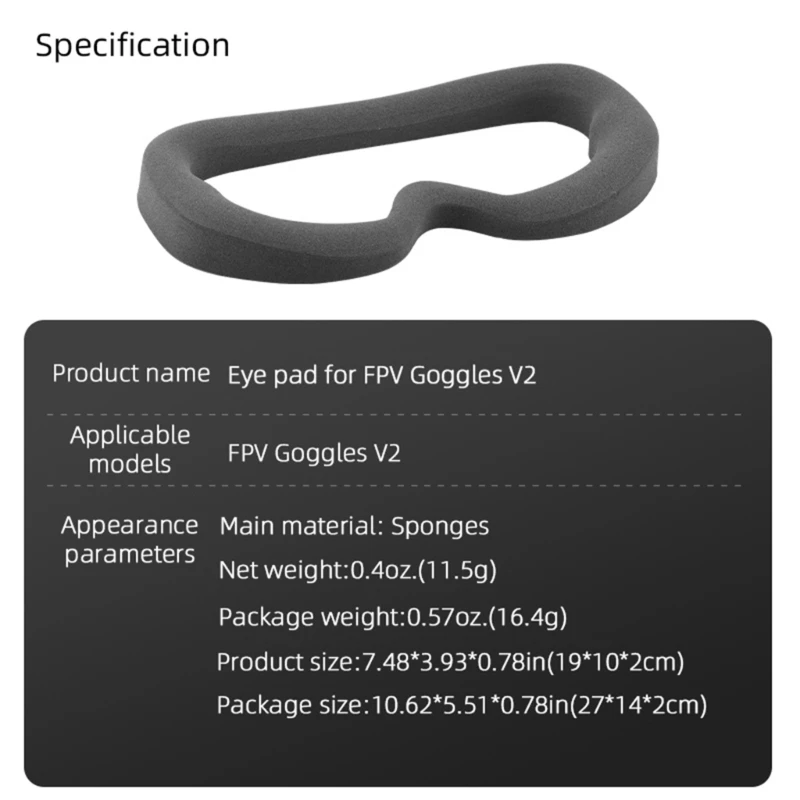 Copriocchi in schiuma traspirante Cuscino per occhi in spugna Adatto per occhiali FPV V2 FP2 25UB