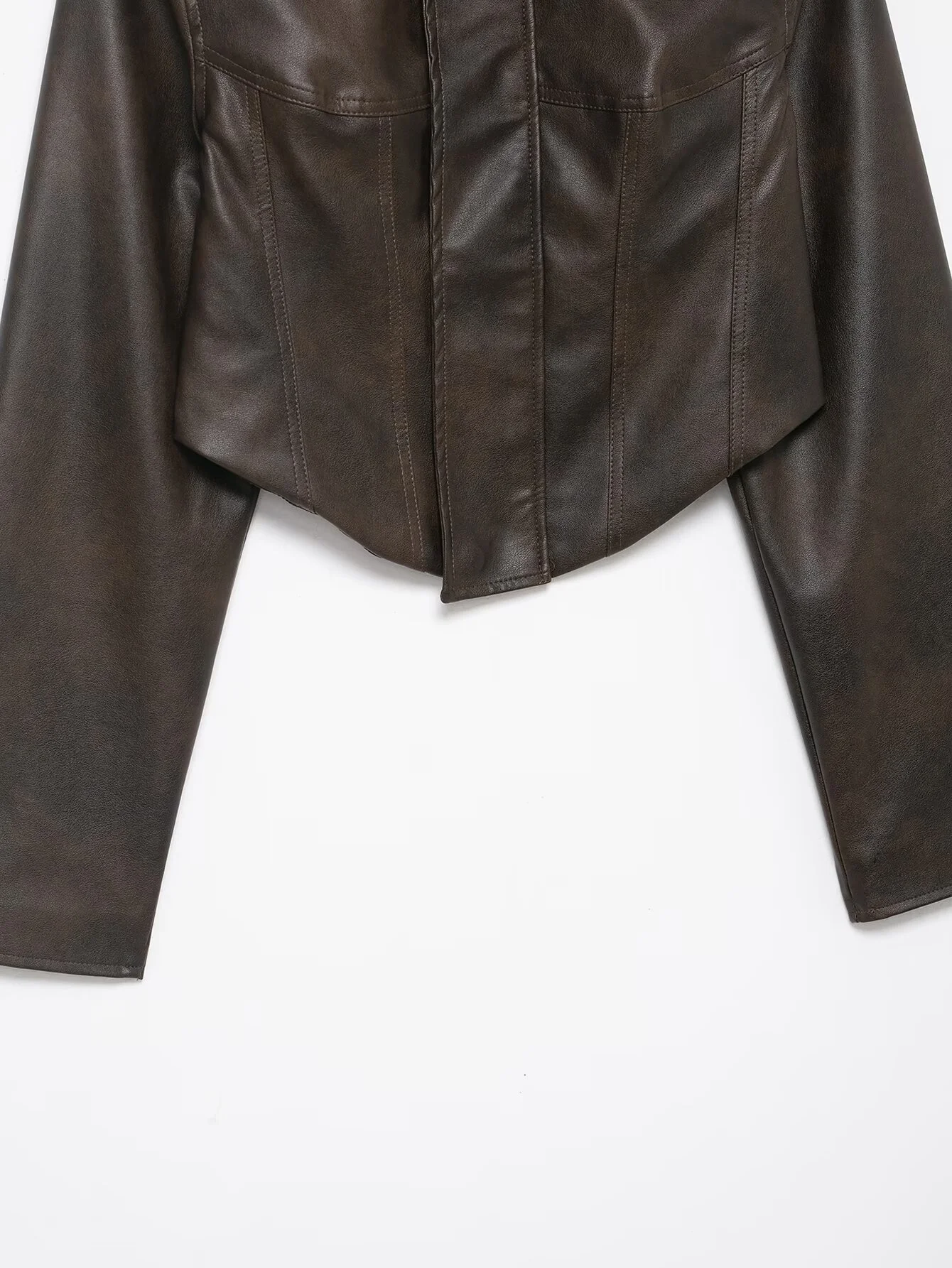 سترة نسائية قصيرة غير رسمية موضة شتاء جديدة لعام 2025 بقصة ضيقة وياقة واقفة وأكمام طويلة وسحاب من جلد البولي يوريثان