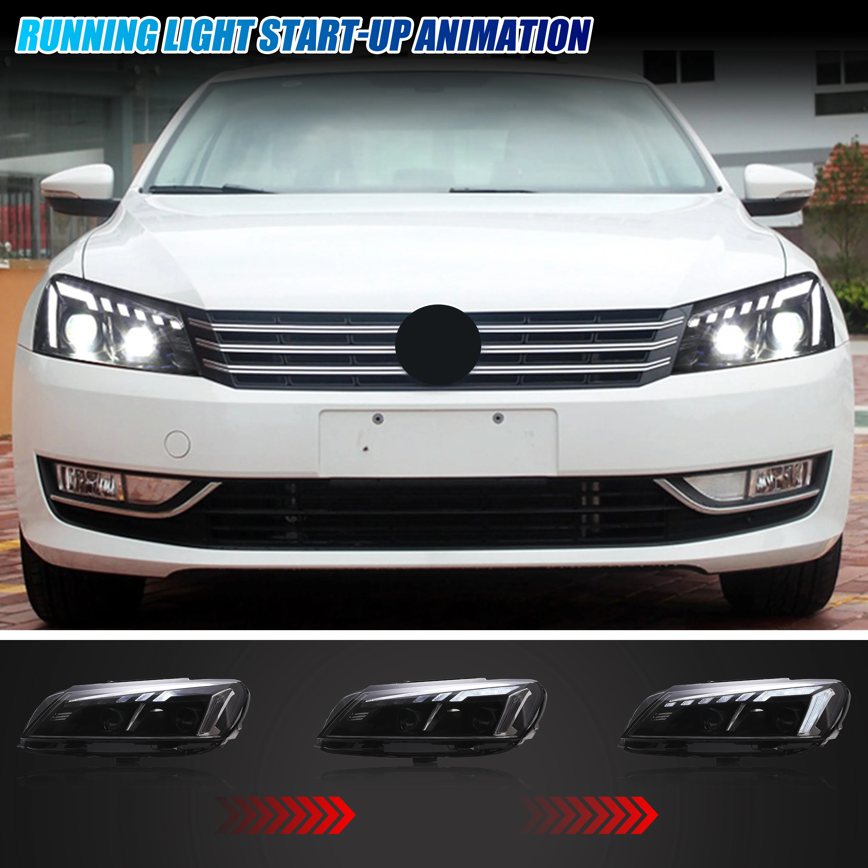 Fari a LED per Volkswagen VW Passat B7 2012-2015 TDI SE DRL Proiettore Sequenziale Indicatori di direzione Lampade Frontali Coppia di Montaggio