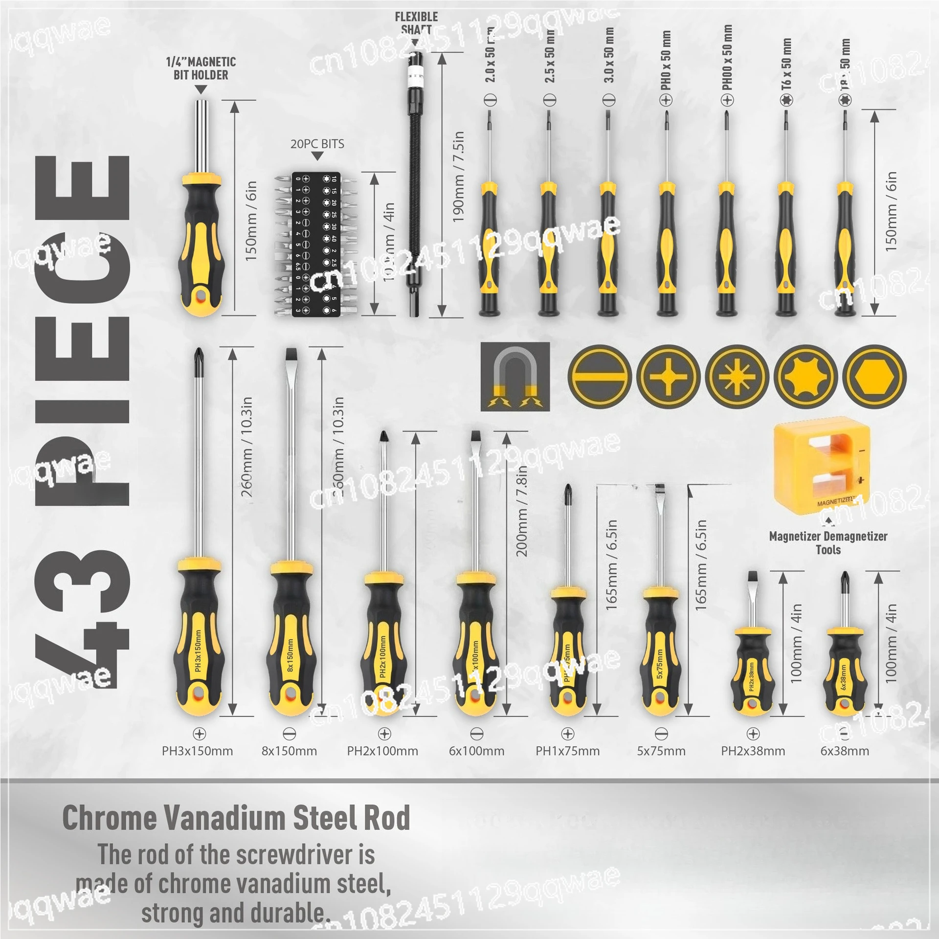 Plum blossom 43-piece set, magnetic screw knife set, tool belt box, cross slotting