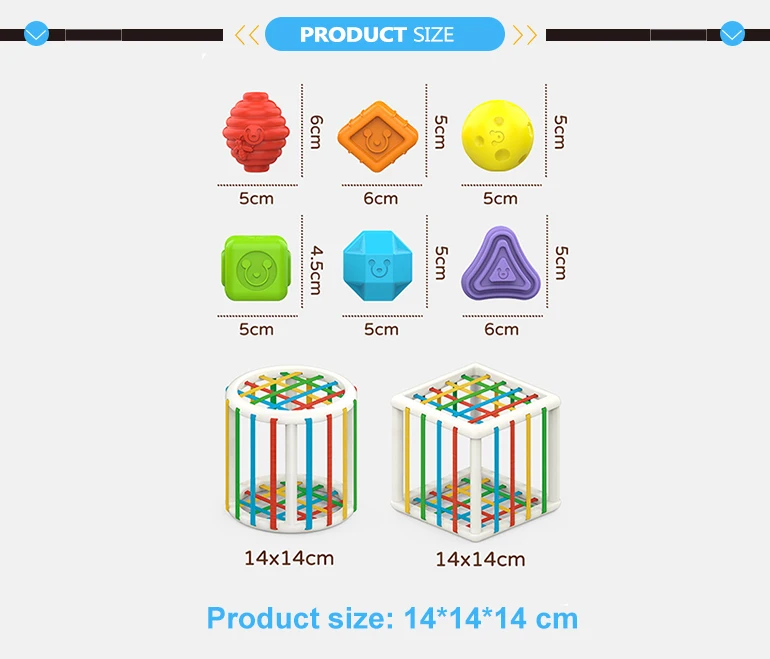 아기 몬테소리 모양 분류 장난감, 감각 분류 통, 탄성 밴드, 다채로운 큐브, 다중 감각 모양 장난감