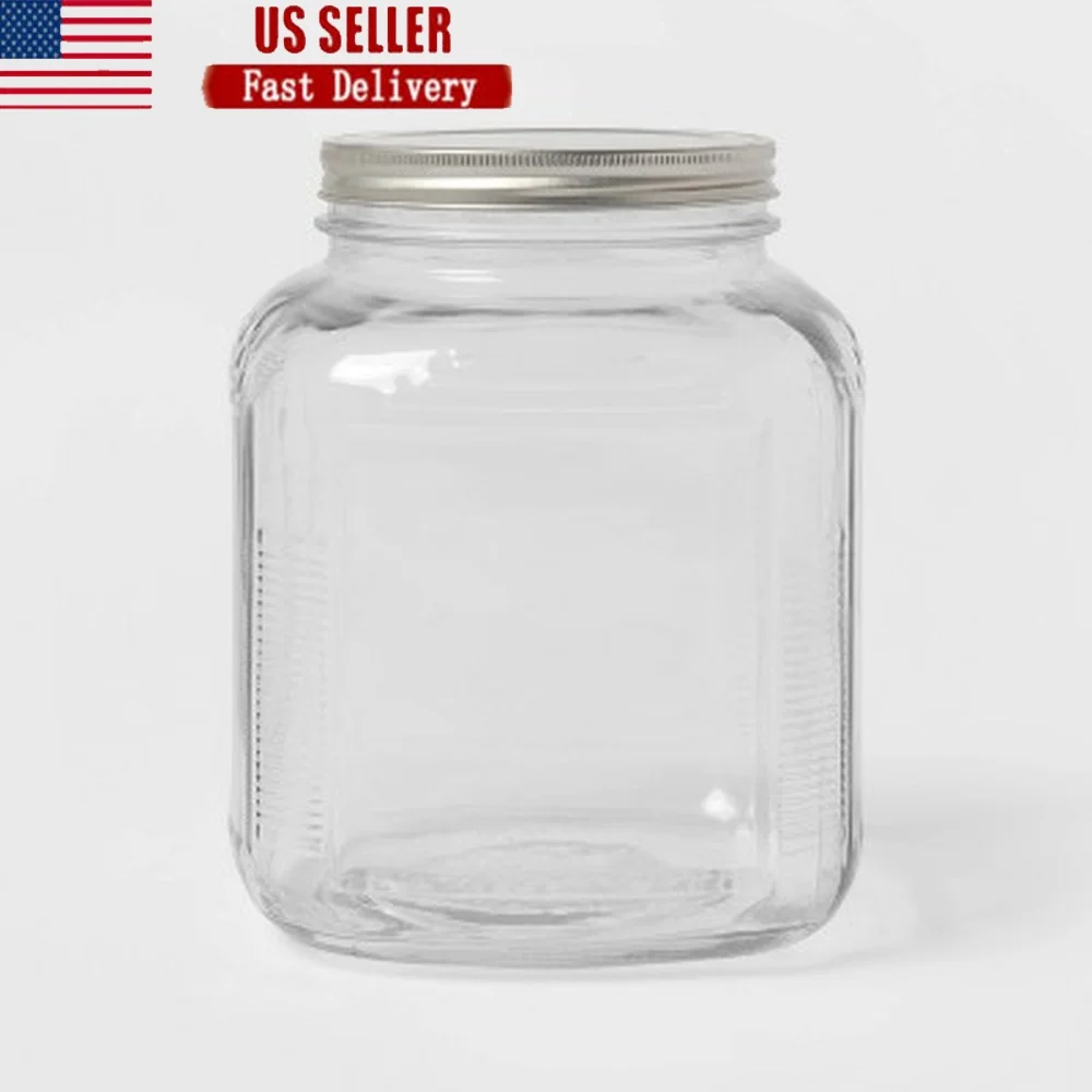 

Стеклянная банка на 128 унций с крышкой из нержавеющей стали, прозрачный контейнер для хранения продуктов, кухонная кладовая, сухие ингредиенты, незаменимая для мытья рук