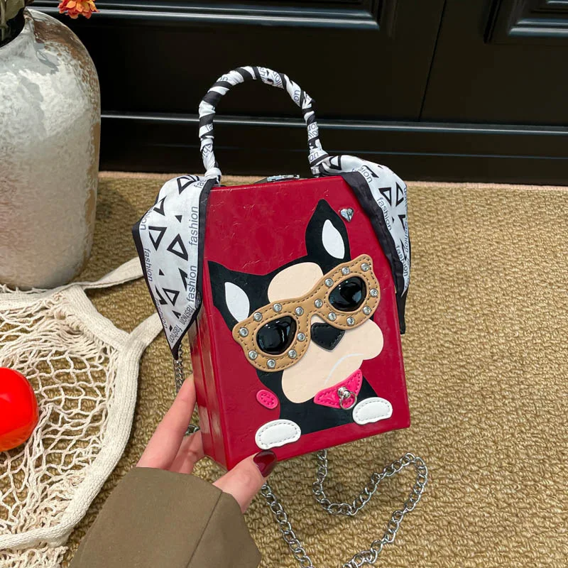 

Cute Cartoon Puppy Glasses Box Bag Women 2026 New Fashion Chain Messenger Shoulder Bag