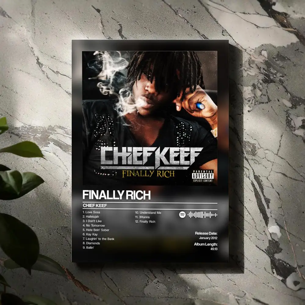 

Finally Rich Chief Keef Poster Prints Canvas Painting Wall Art Picture Living Room Home Decor Tracklist Music Album Cover