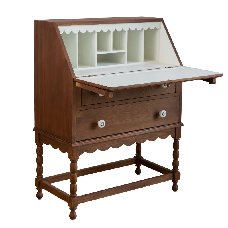 La Petite Foldable Solid Wood Dressing Table Secretary Desk Home Small Apartment Retro-Style Makeup Display Cabinet Cafe Fully