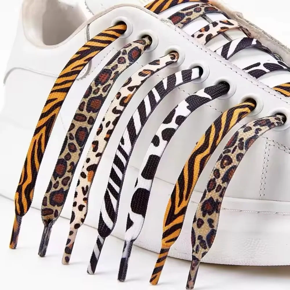 1 Pair Classic Animal High Quality Classic Zebra Pattern Leopard Shoelaces Black White Flat Laces Canvas Sneakers Shoes Strings