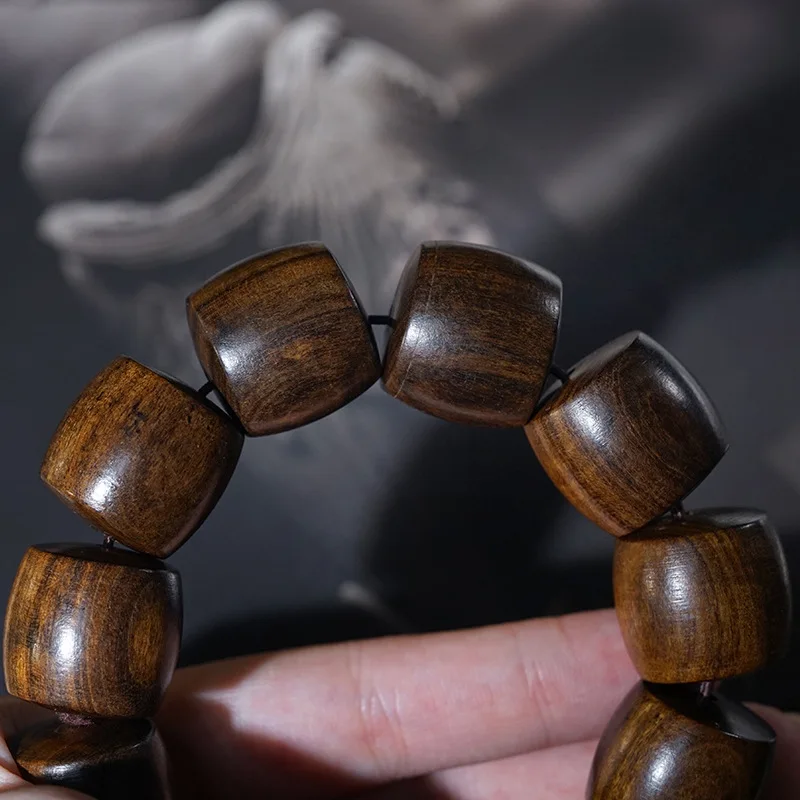 Bodhisattva Chess Agarwood Large Straight-Cut , Buddhist Bracelet, Prayer Beads, Wooden Bead String, Barrel Be