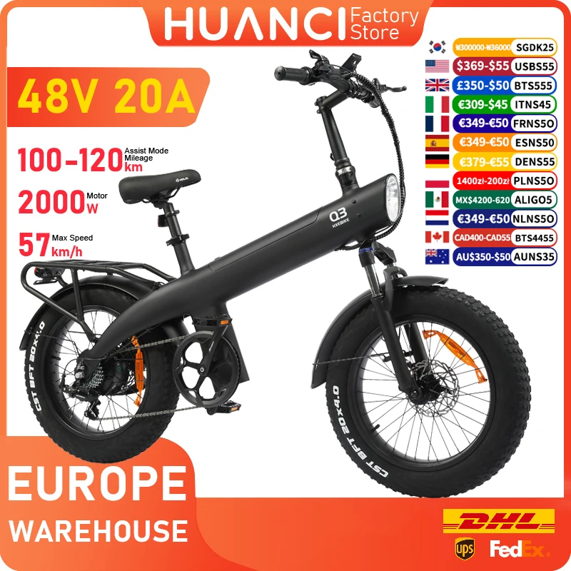 HUANCI Q3 Mountain Electric Bike 2000W 57KM/H Electric Dirt Bike 48V 20AH Electric Bicycle Ebike 20Inch Fat Tire Off-Road E Bike image 4