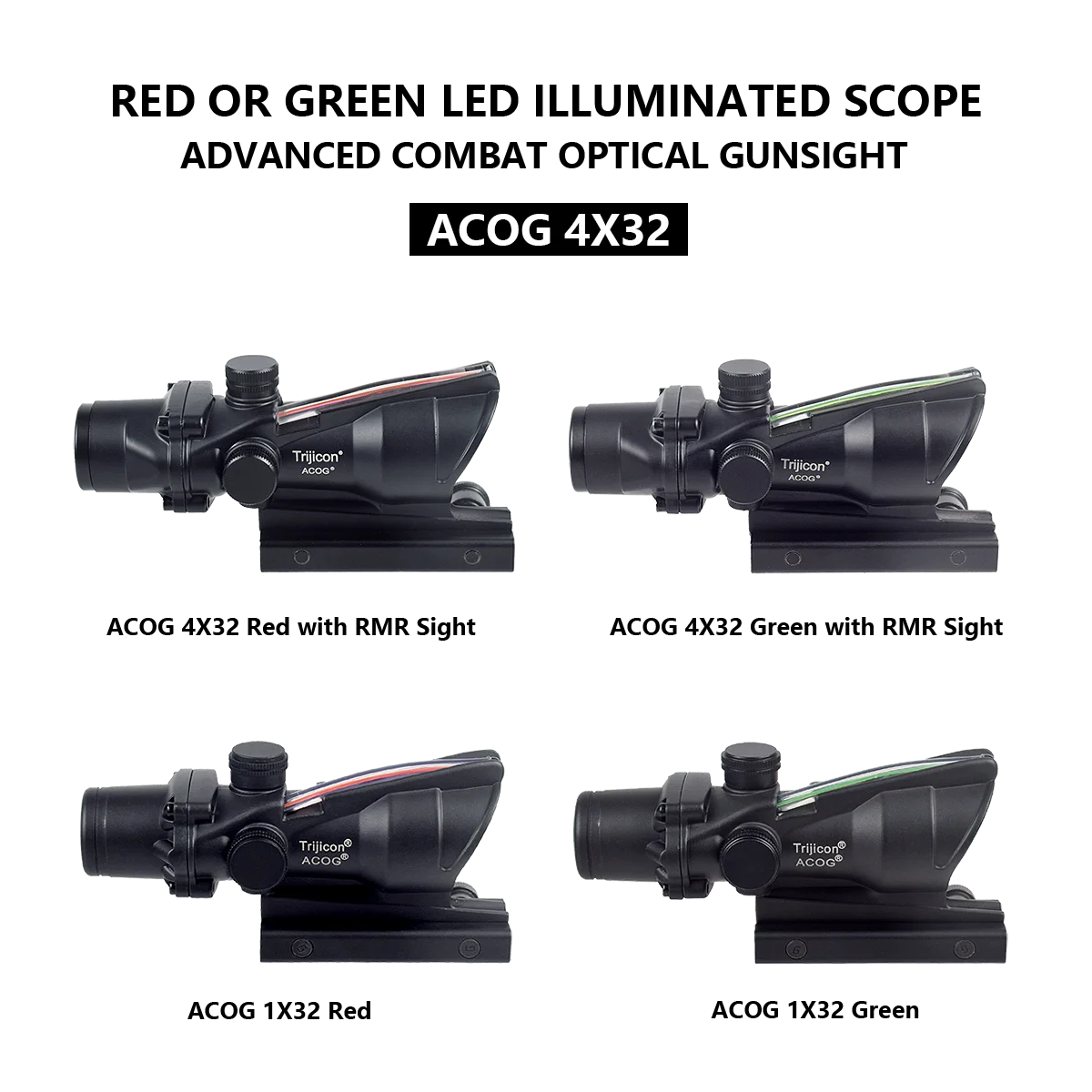 Imagem -05 - Trijicon-âmbito Acog Laser Vermelho Verde Real Fibra Óptica Vidro Iluminado Retículo Gravado Tactical Rifle Visão 4x32 1x32