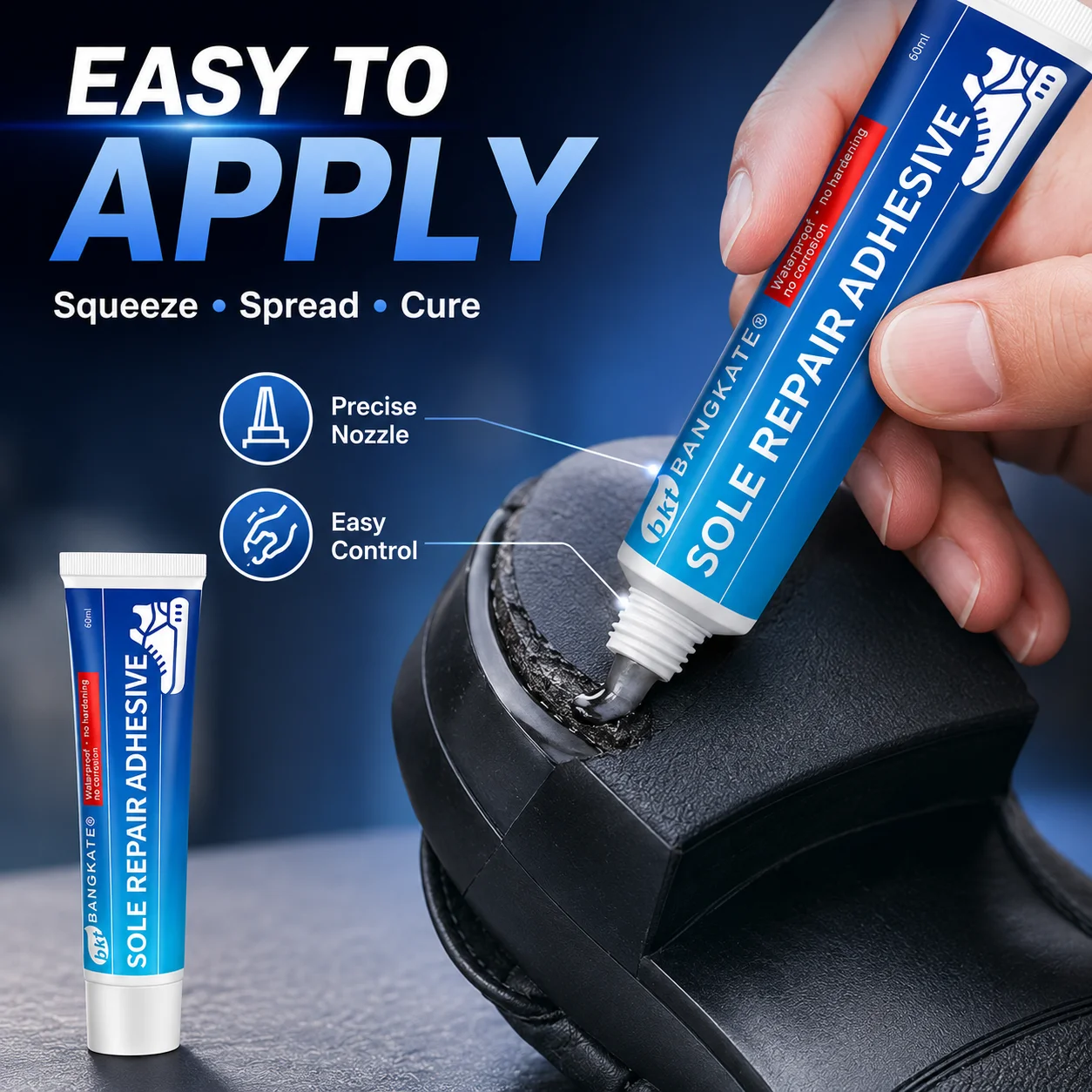 Sole Repair Adhesive 60mL, Waterproof Flexible Shoe Glue for Rubber, Leather, PU and TPR Soles, with Applicator and Sanding Disc view 6