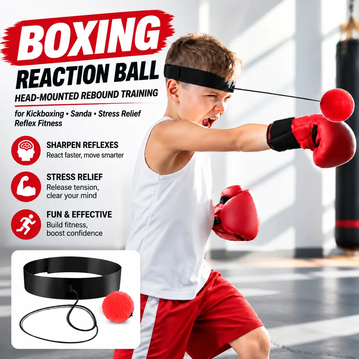 Boxing Reaction Ball Head Mounted Rebound Training for Kickboxing Sanda Stress Relief Reflex Fitness