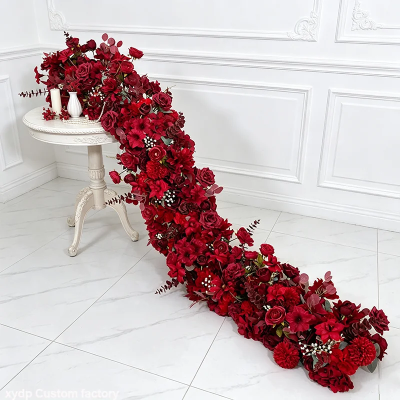 2M Rosen-Hortensien Künstliche Blumenreihe Sofa-Läufer Hochzeits-Hintergrund Blumenball-Deko Blumenwand Party-Dekoration Requisiten – Detail 2