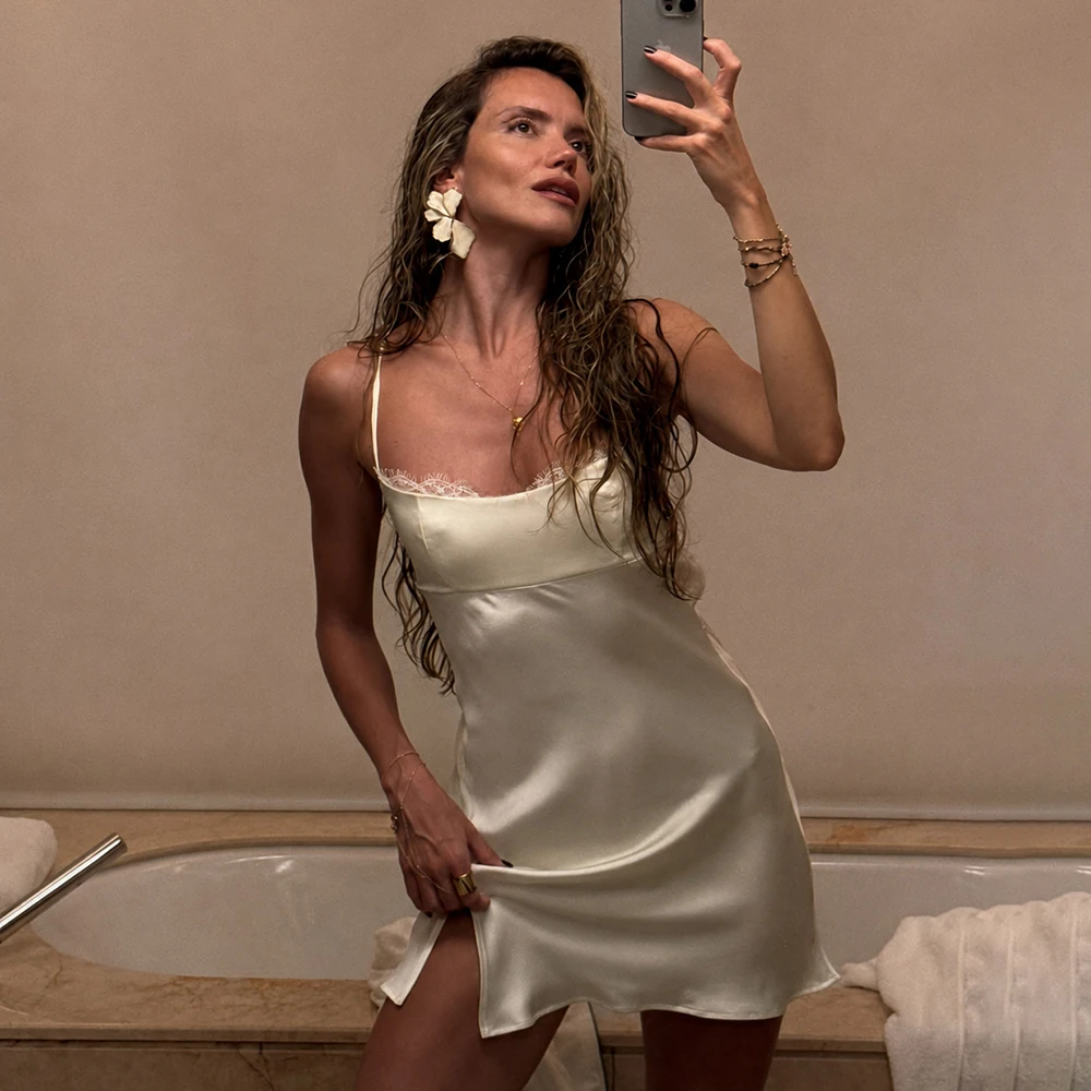Women's Elegant Satin Dress - Backless Lace Party Dress