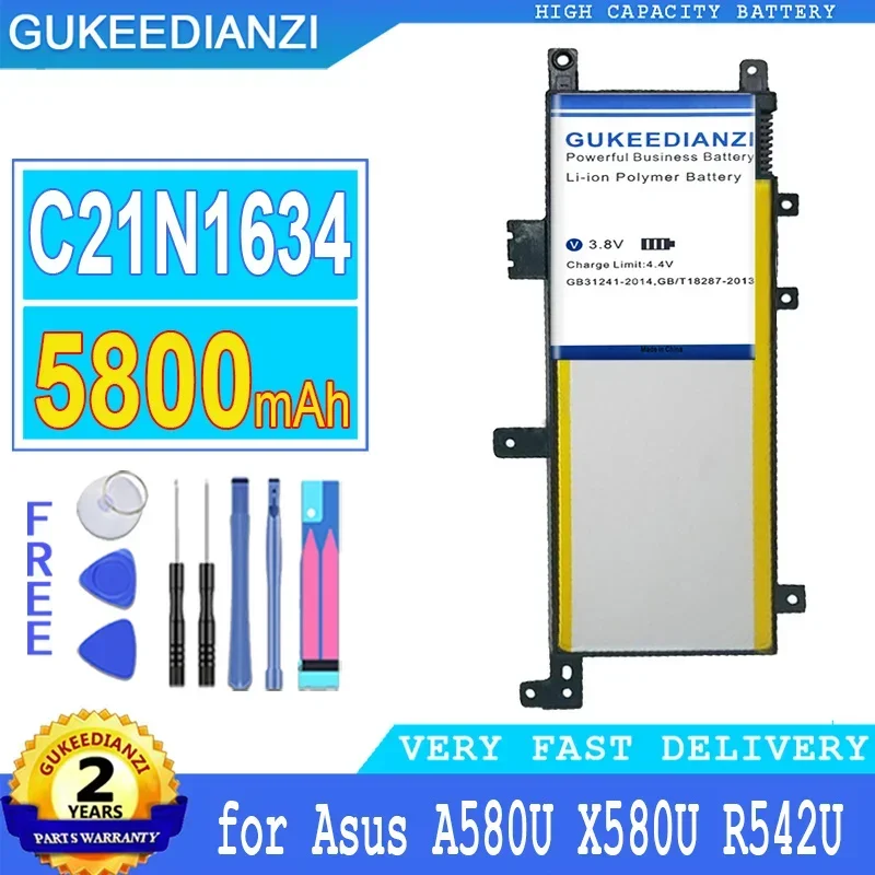 

Аккумулятор большой мощности на 5800 мА · ч аккумулятор GUKEEDIANZI C21N1634 для Asus X542U V587U FL5900L X580B A580U X580U R542UR A542U R542U FL8000U