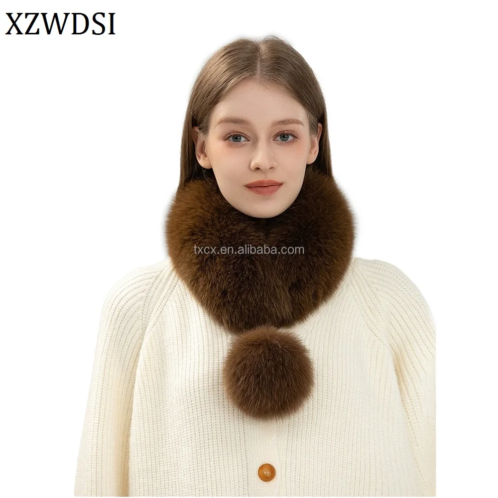 Роскошный женский дизайнерский шарф с помпоном из натурального лисьего меха и магнитной пряжкой