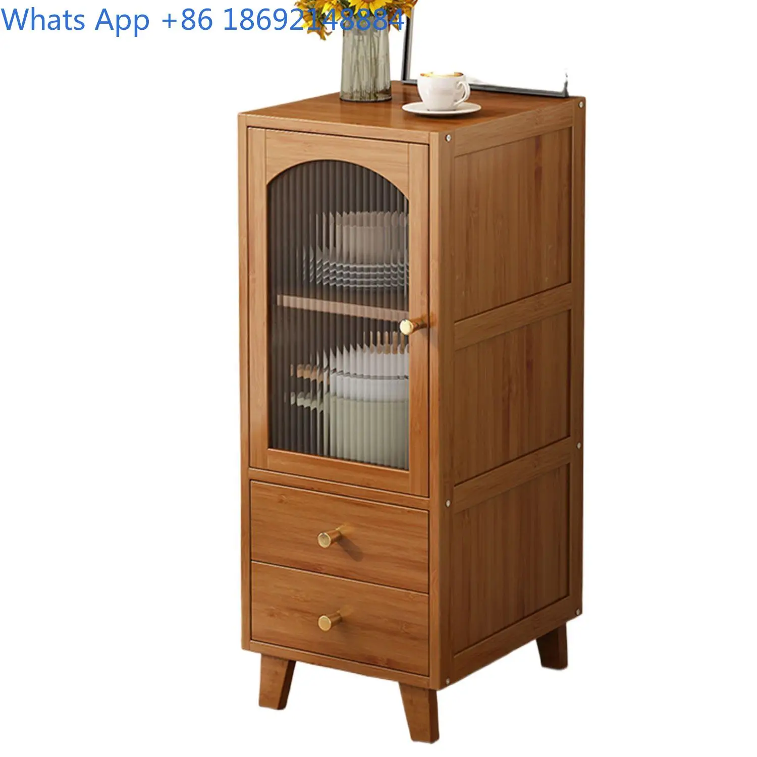 Retro Style Glass Display Cabinet for Home Living Room Storage and TV Stand