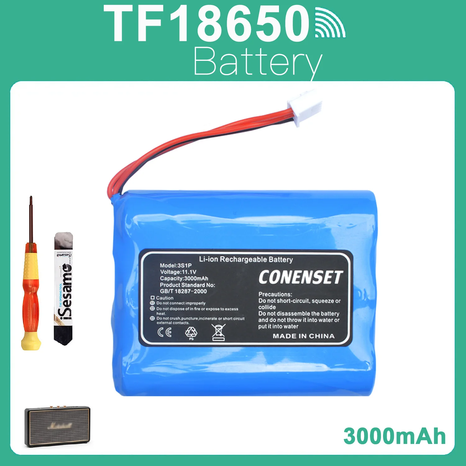 Battery for Marshall Stockwell Bluetooth Speaker | Replaces TF18650-3000-1S3PA | 11.1V 3000mAh