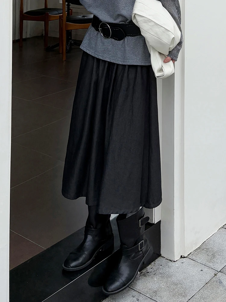 

Юбка-миди А-силуэта с высокой талией для похудения, однотонная, из струящейся ткани, от BORAN Ele Commute, из смесового хлопка