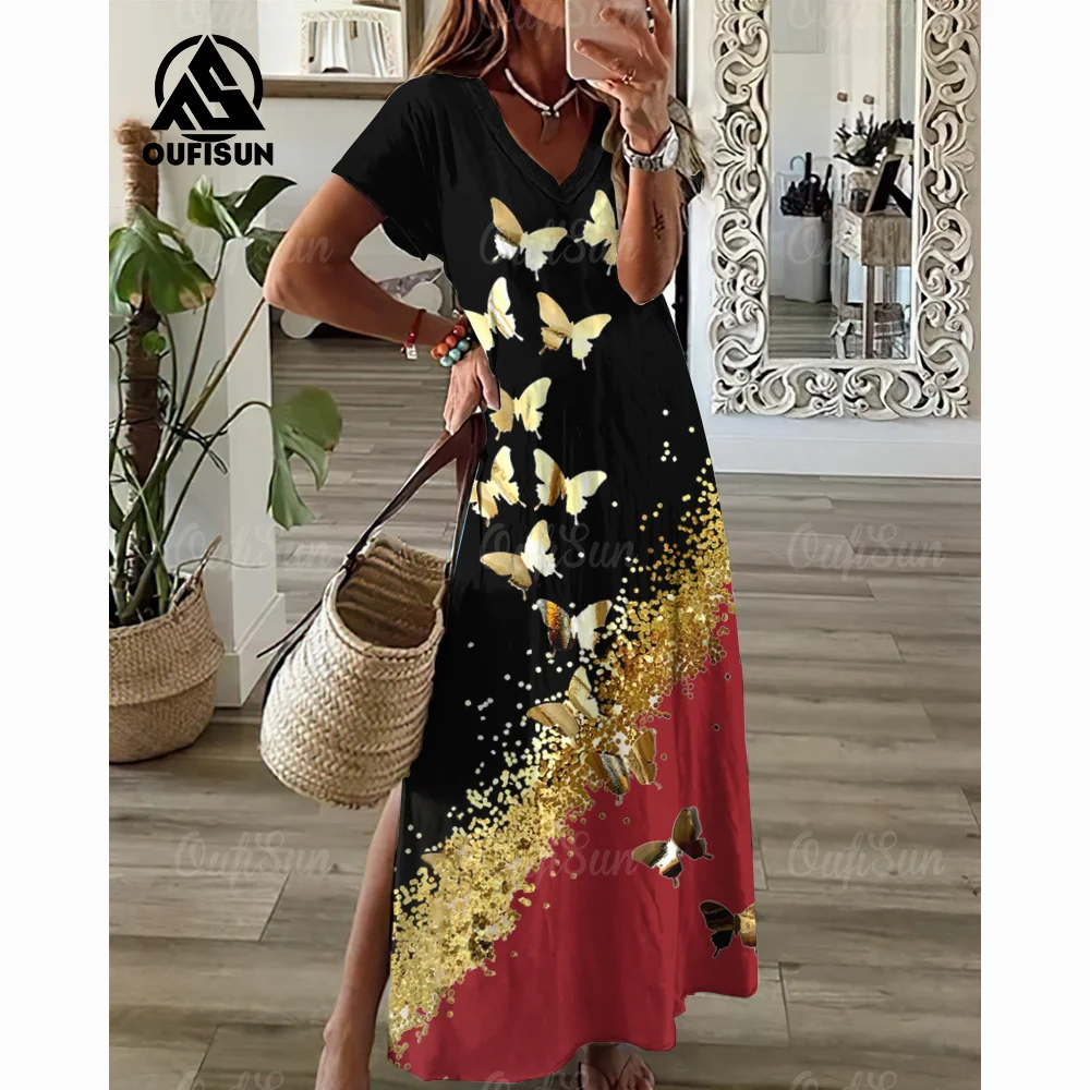 2024 Summer Design Butterfly Print Women's Dresses Plus Size Elegant Dresses Female Long Dresses  Women's Clothing Free Shipping