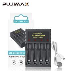 PUJIMAX AA/AAA Intelligent Battery Charger Hot Sale With LCD Smart Display 4 Slot Ni-MH Ni-Cd Rechargeable Batteries Accessories