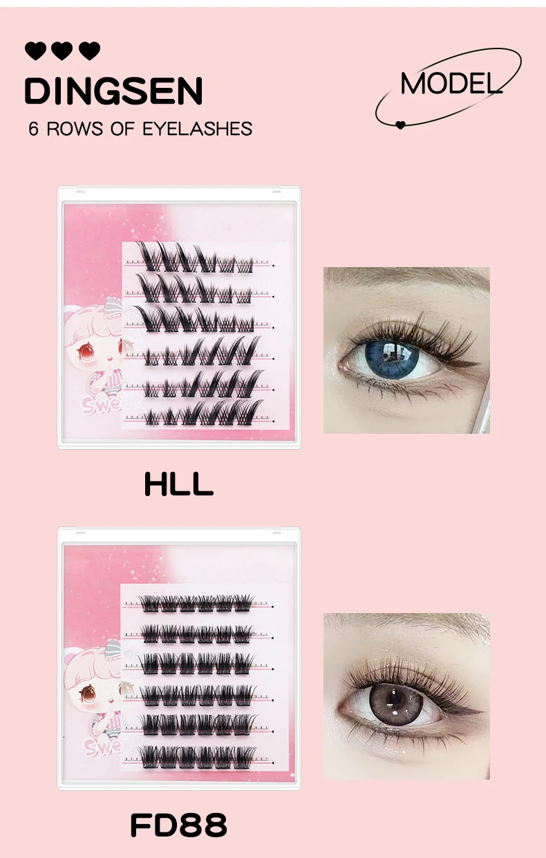DINGSEN Selbstklebende Cluster-Wimpern, 6 Reihen, einzelne Wimpern, kein Kleber erforderlich, koreanisches Make-up, DIY-Wimpern, natürliche Wimpern – Detail 12