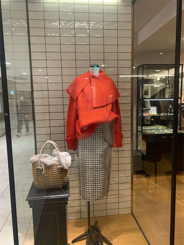 

Red Sweater And Dr Set Casual Ele Two-Piece Outfit Retro High-End Autumn Faion for Ladies Who Lunch Lifesle