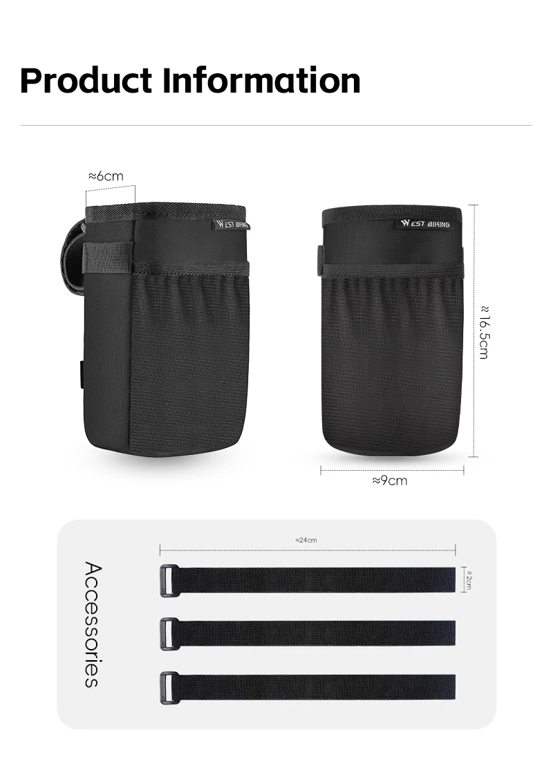 WEST BIKING Isolierte Fahrradflaschentasche Wasserabweisende Lenkertasche mit Seitentasche MTB Rennrad Aufbewahrungsorganizer – Detail 3