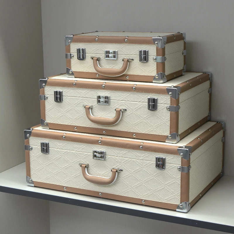Light beige flocked leather model room suitcase soft home furnishing cloakroom storage box exhibition hall decorative ornament
