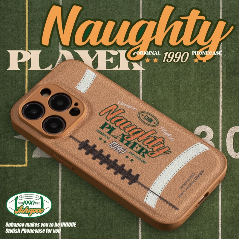 Ins Fashion American Retro football leather Silicone border case for iphone 14 11 12 13 Pro Max X XS XR 7 8 Plus Sports cover