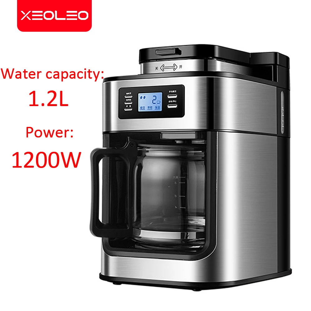 XEOLEO 2 In1 Automatic Coffee Machines Drip LED-Display Electric Bean Coffee Maker Espresso Tea Boiler Drip Mill Beans Grinding