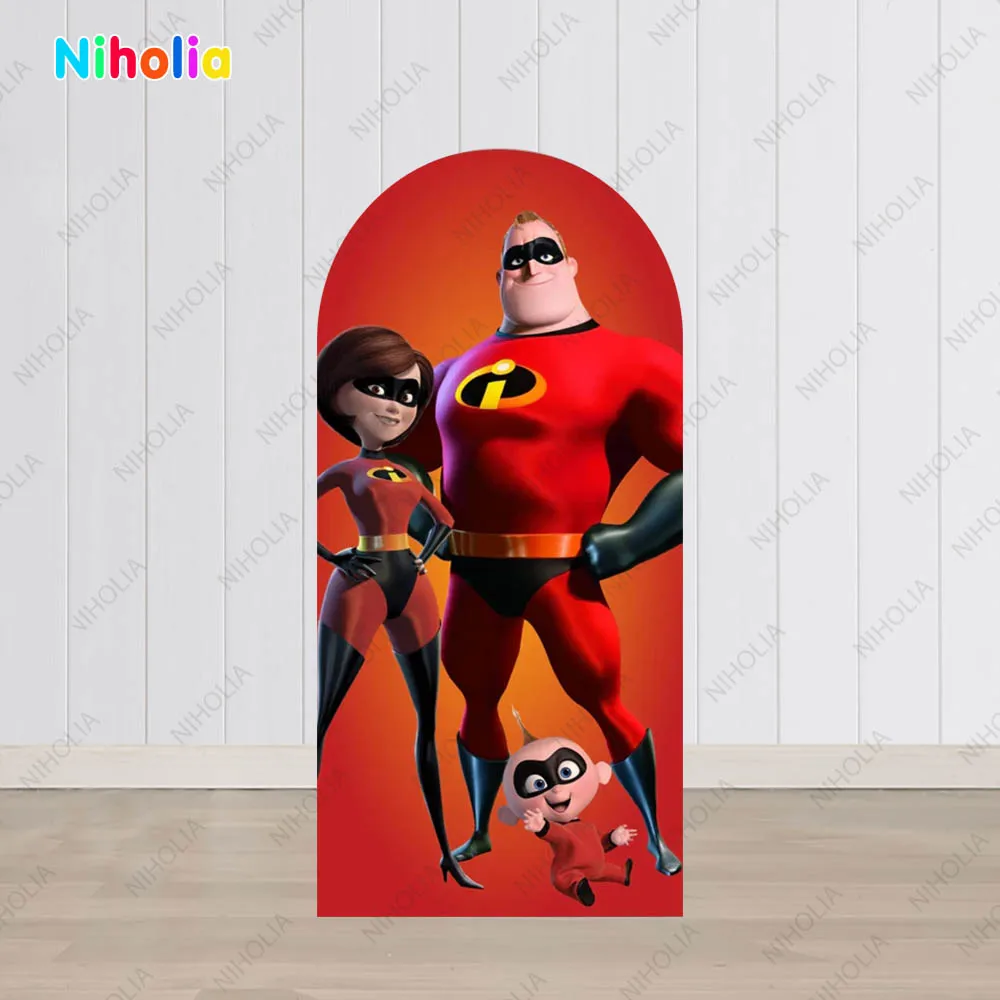 The Incredibles Arch Backdrop Red Cover Kids Birthday Decoration Party Photo Photograph Background Baby Shower Photo Booth