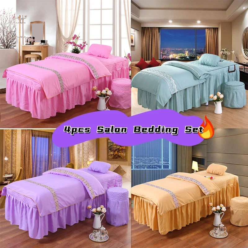 Luxury Beauty Bedspread 4pcs Set quilt Cover Pillowcases for Beauty Salons Physical Therapy Body Massage Barbershop