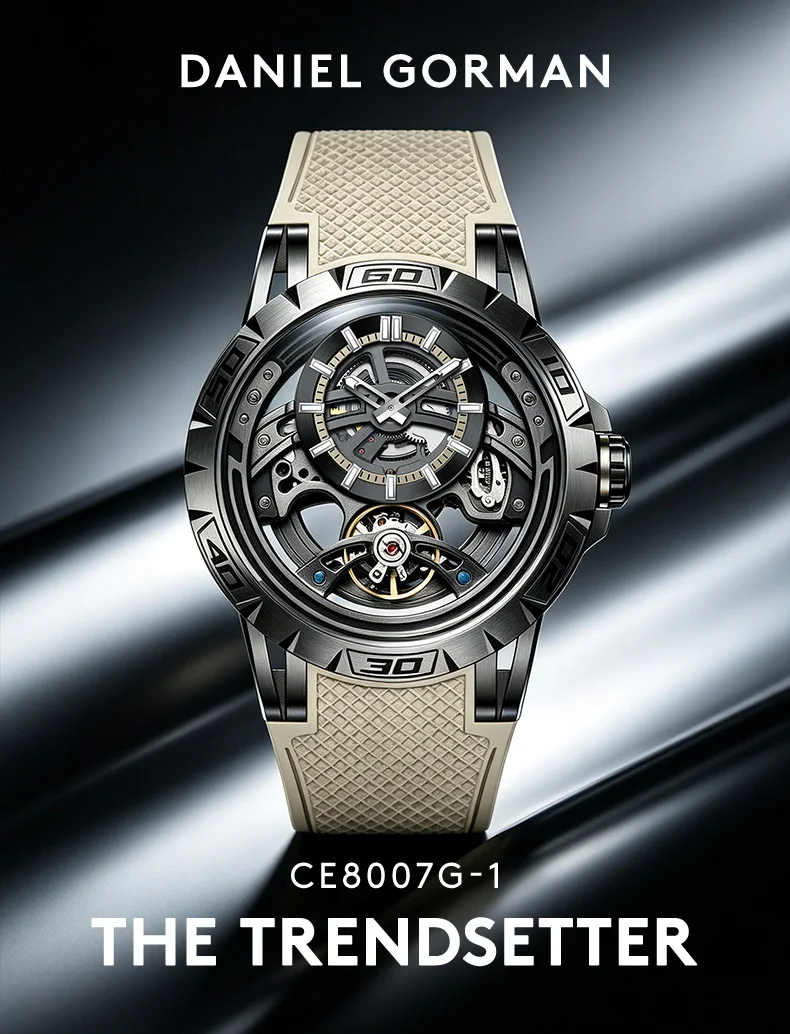 Luxury Clock Skeleton Titan Fashions Automatic Watches Mechanical Urban Dual Flywheel Hollow out Sport CHANCE CE8007 Wristwatch