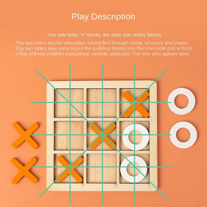 Jouets en bois XO itment-tac-toe pour enfants, entraînement à la pensée logique, double jeu de table coule, vente en gros