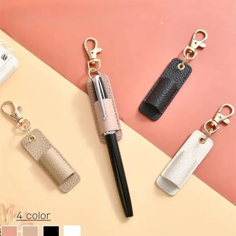 Random Color1PCNeck Nurse Pen Clip Portable Keychain Compact Leather Pen Holder Office Pen Storage Clip