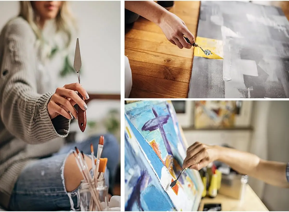 ภาพวาดมีดไม้พายสแตนเลสมีด Palette ภาพวาดสีน้ํามันอุปกรณ์เสริมสีผสมชุดสําหรับน้ํามัน, ผ้าใบ, สีอะคริลิค